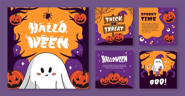 Collezione di post di instagram di halloween piatto