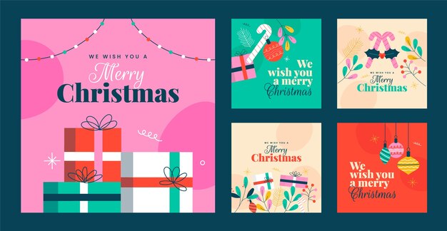 Collezione di post di instagram di natale piatto