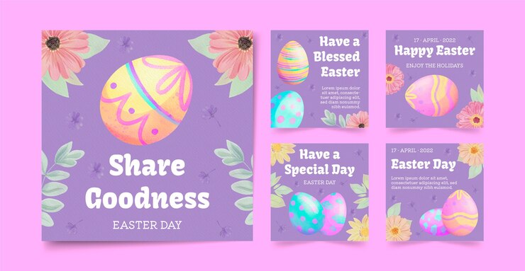 Vettore gratuito collezione di post di instagram di pasqua dell'acquerello