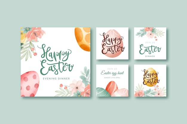 Collezione di post di instagram di Pasqua dell'acquerello