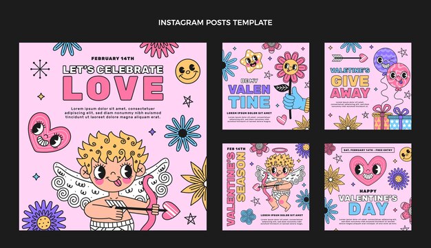 Collezione di post di instagram di san valentino disegnati a mano