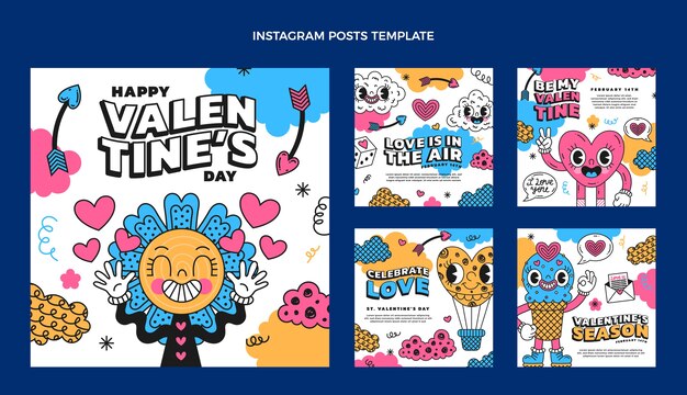 Collezione di post di instagram di san valentino disegnati a mano