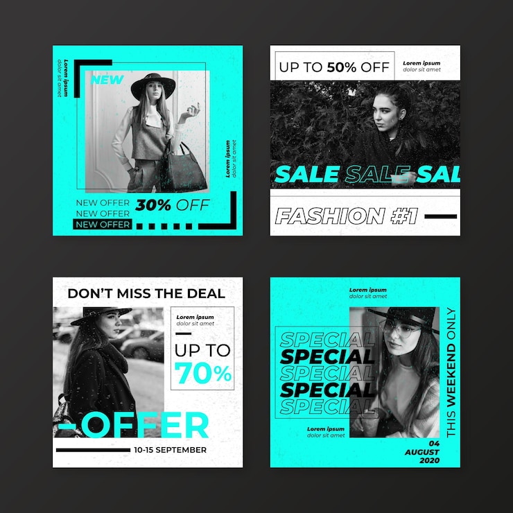 Vettore gratuito collezione di post di instagram di vendita di moda