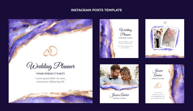 Collezione di post di instagram di wedding planner dell'acquerello