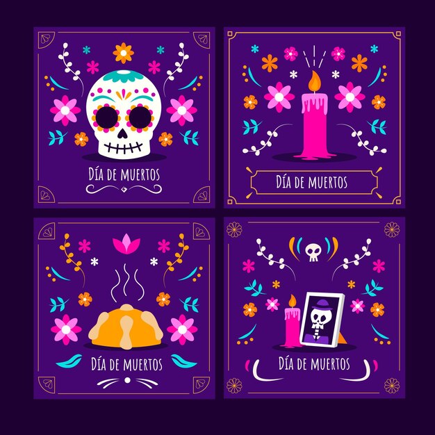 Collezione di post di instagram dia de muertos disegnata a mano