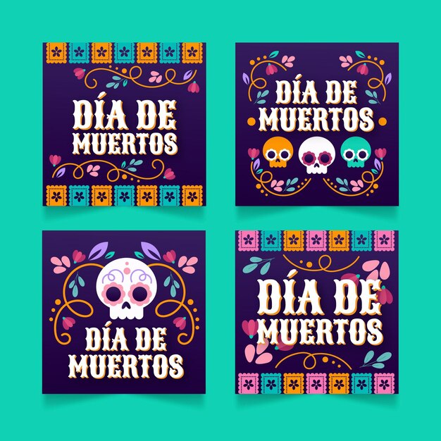 Collezione di post di instagram dia de muertos piatta