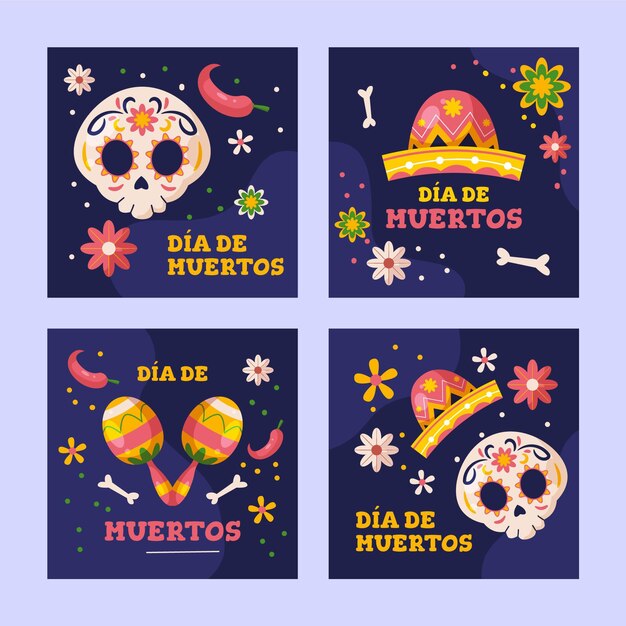 Collezione di post di instagram dia de muertos piatta