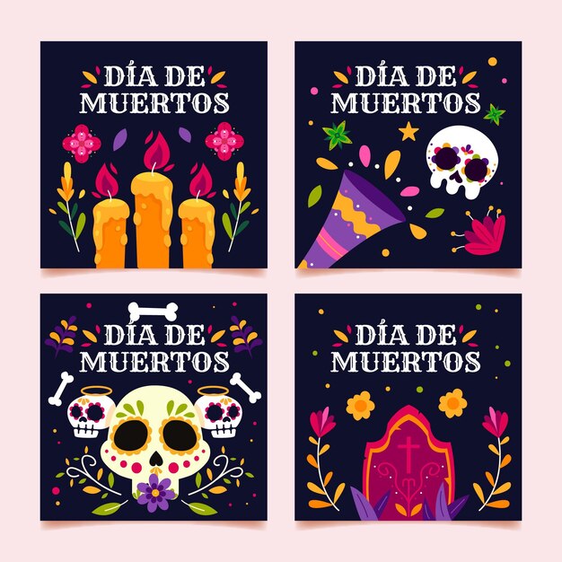 Collezione di post di instagram dia de muertos piatta