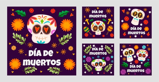 Collezione di post di instagram dia de muertos piatta
