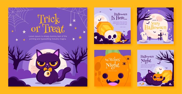 Collezione di post di instagram disegnati a mano per la celebrazione della stagione di halloween
