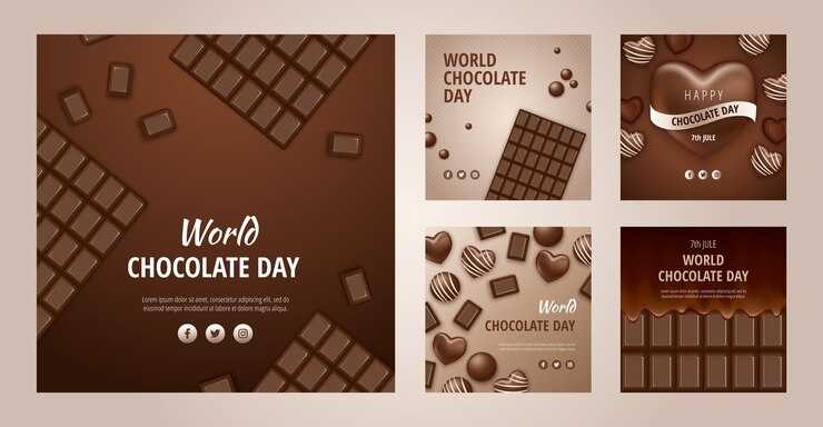 Vettore gratuito collezione di post di instagram per la celebrazione della giornata mondiale del cioccolato realistica