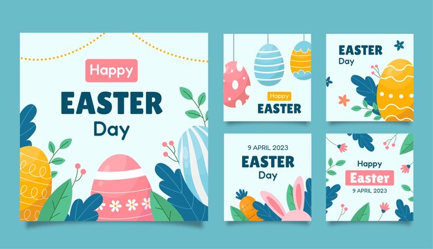 Collezione di post di instagram per la celebrazione della Pasqua piatta