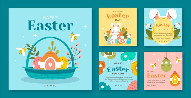 Collezione di post di instagram per la celebrazione della Pasqua piatta