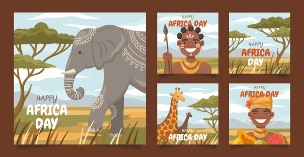 Collezione di post di instagram per la giornata africana piatta