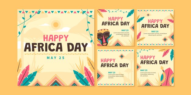 Collezione di post di instagram per la giornata africana piatta