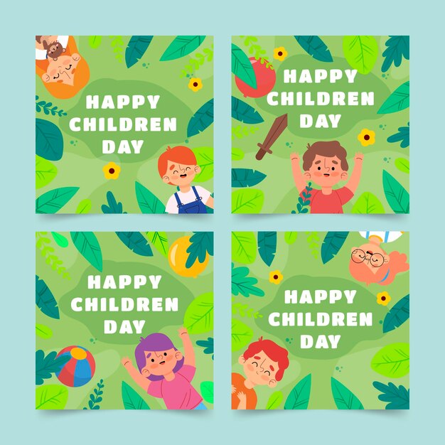 Collezione di post di instagram per la giornata mondiale dei bambini disegnati a mano