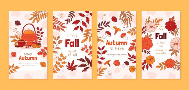 Collezione di post di instagram per la stagione autunnale disegnata a mano