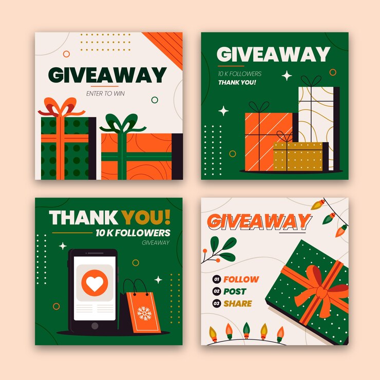 Vettore gratuito collezione di post di instagram regalo di natale piatto disegnato a mano