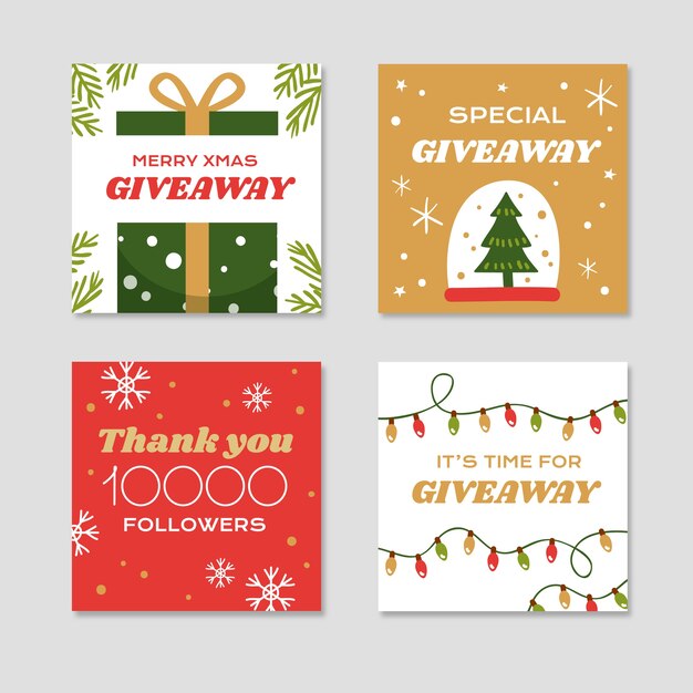 Collezione di post di instagram regalo di natale piatto disegnato a mano