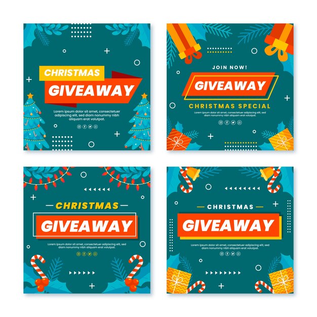 Collezione di post di instagram regalo di natale piatto disegnato a mano