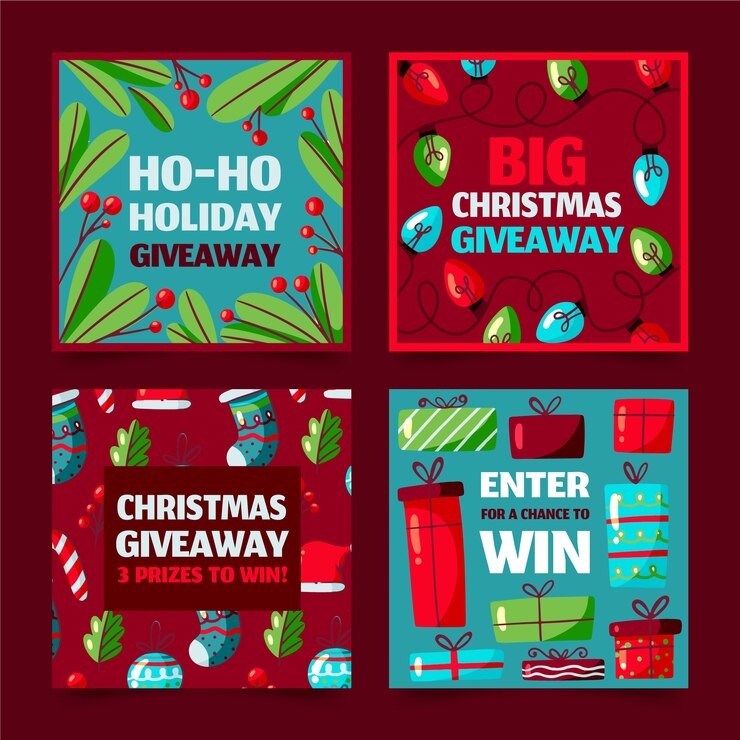 Vettore gratuito collezione di post di instagram regalo di natale piatto disegnato a mano