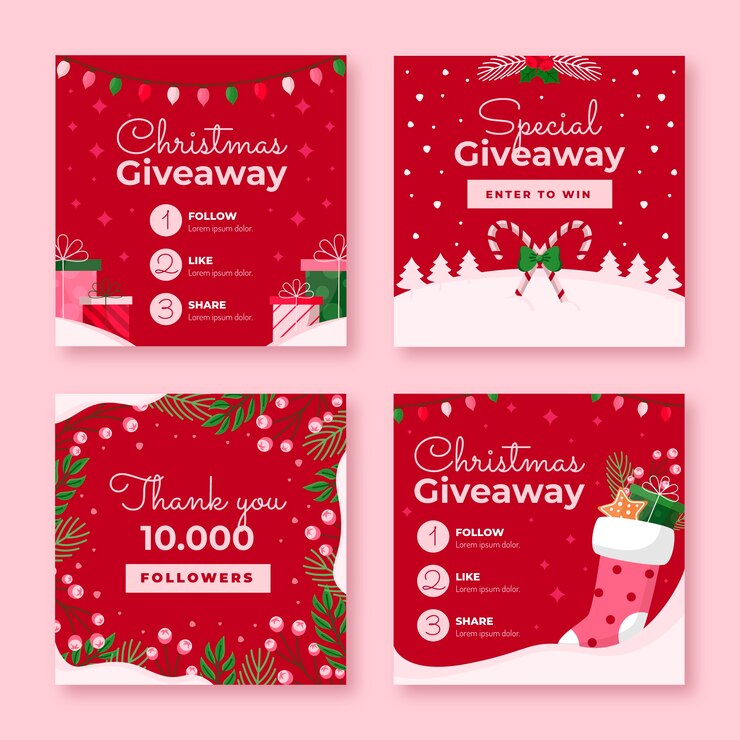 Vettore gratuito collezione di post di instagram regalo di natale piatto