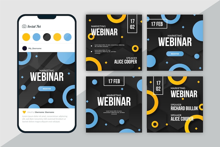 Vettore gratuito collezione di post di webinar su instagram
