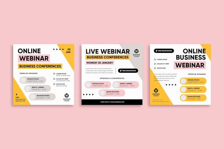 Vettore gratuito collezione di post di webinar su instagram