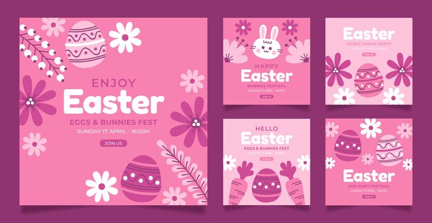 Collezione di post flat di Pasqua su Instagram