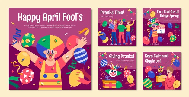 Collezione di post flat su Instagram per il giorno dei pazzi di aprile