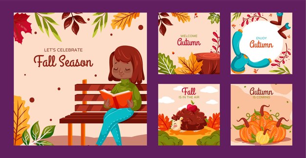 Collezione di post flat su Instagram per la celebrazione della stagione autunnale