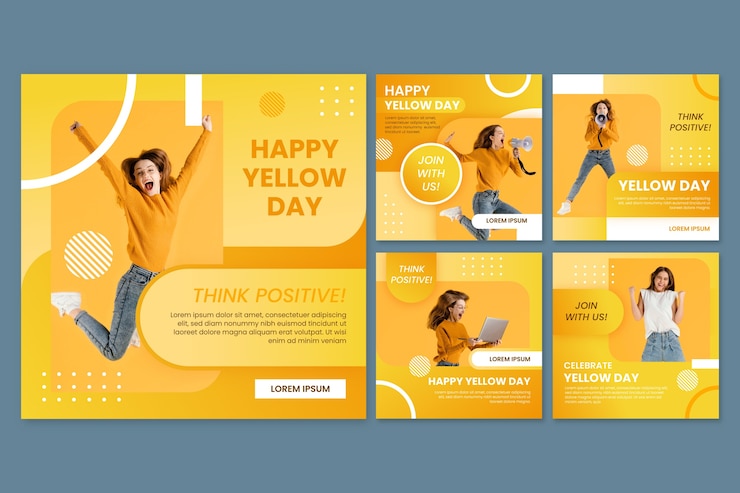 Vettore gratuito collezione di post ig gradiente di giorno giallo