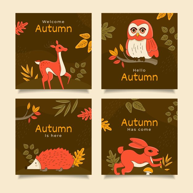 Collezione di post instagram autunnali disegnati a mano