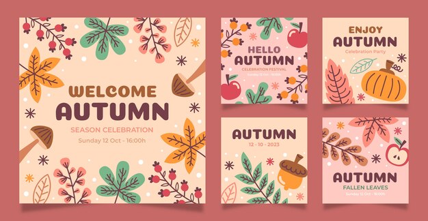 Collezione di post instagram autunnali piatti