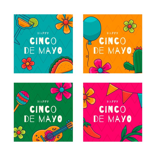 Collezione di post instagram cinco de mayo disegnati a mano