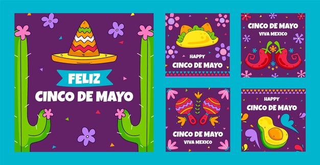 Collezione di post instagram cinco de mayo disegnati a mano