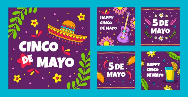 Collezione di post instagram cinco de mayo disegnati a mano