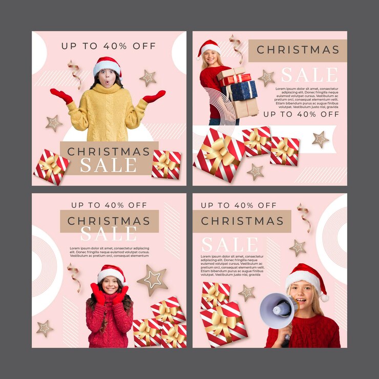 Vettore gratuito collezione di post instagram dei saldi di natale