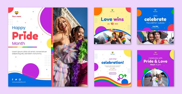 Collezione di post instagram del mese dell'orgoglio piatto