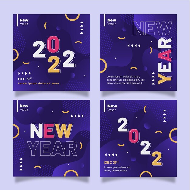 Collezione di post instagram di capodanno piatto