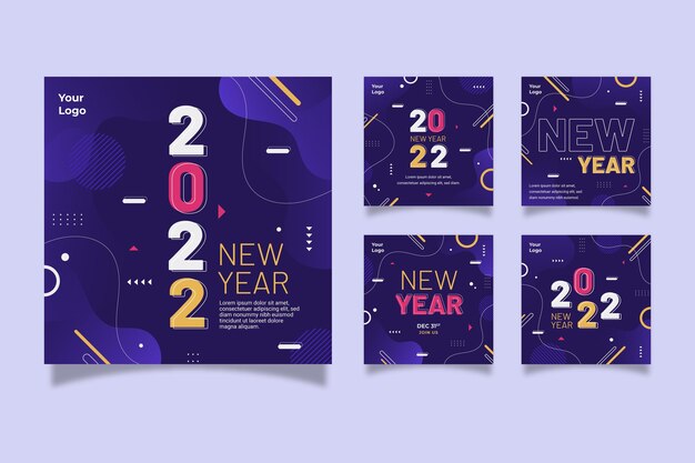 Collezione di post instagram di capodanno piatto
