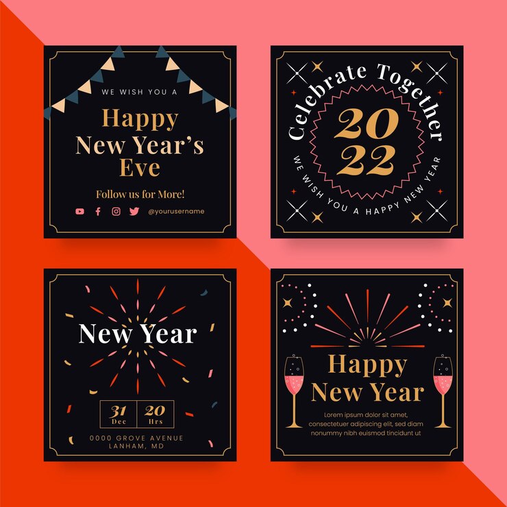 Vettore gratuito collezione di post instagram di capodanno piatto