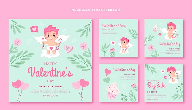 Collezione di post instagram di san valentino piatto