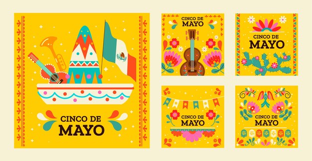 Collezione di post instagram flat cinco de mayo