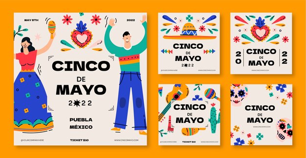 Collezione di post instagram flat cinco de mayo