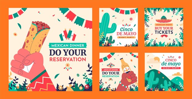 Collezione di post instagram flat cinco de mayo