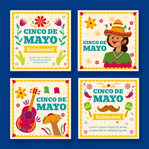 Collezione di post instagram flat cinco de mayo
