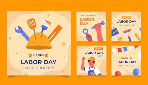 Collezione di post instagram flat labor day