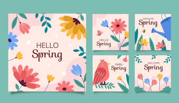 Collezione di post instagram floreali piatti per la primavera