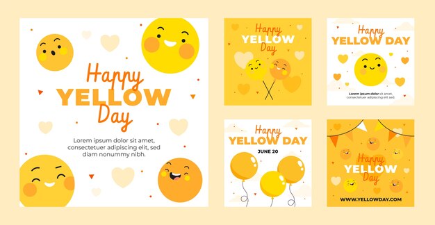 Collezione di post instagram giorno giallo piatto